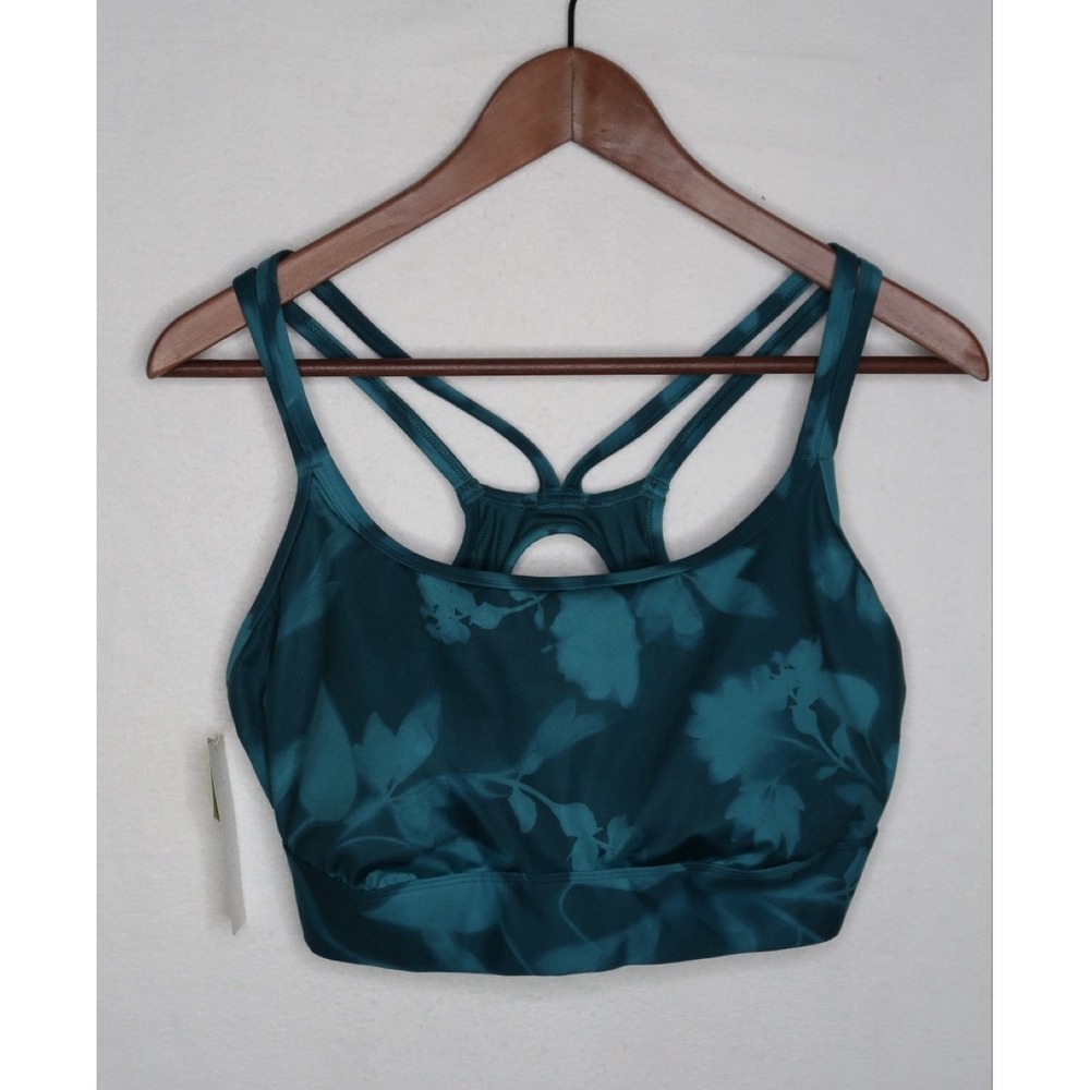 All In Motion Womens XL Teal‎ Floral Strappy Longline Sports Bra Activewear NWT